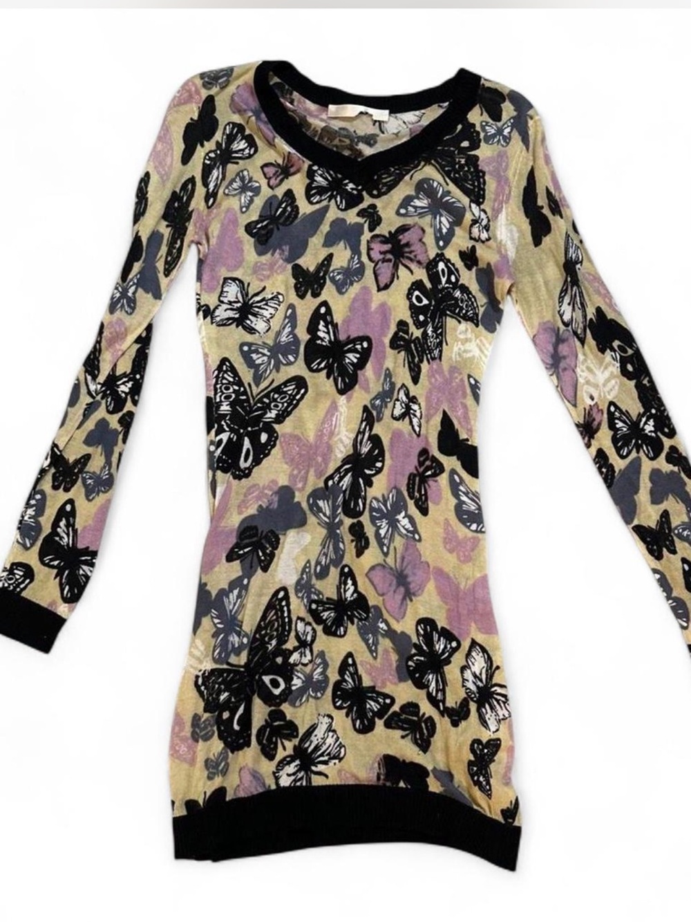 Vintage 3.1 Phillip Lim Silk butterfly print long-sleeve knit dress XS/S